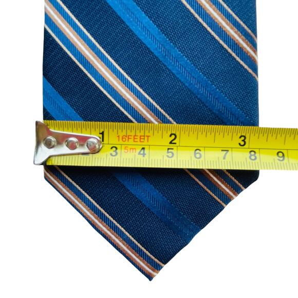 Michael Kors Blue Tan Silk Regimental Striped Classic Designer Men's Tie - Picture 8 of 8
